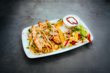 Grilled Chicken with Rice and Side Salad