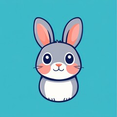 Fototapeta premium Cute and Playful Cartoon Rabbit Character with Big Eyes, Soft Fur, and Adorable Features on a Bright Turquoise Background