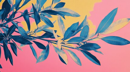 Decorative arts with olive branch in risograph, riso pop 