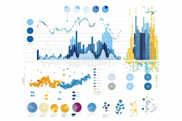 A complex data visualization displaying various statistical trends and patterns.