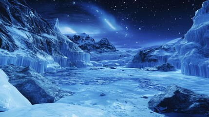 Arctic Night Scene Frozen Mountains And Stars