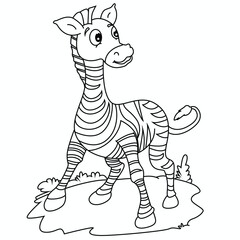 Cute cartoon hand drawn vector funny zebra coloring page.