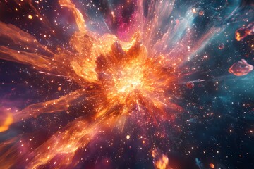 Fototapeta premium A Cosmic Explosion Of Fiery Nebulae And Celestial Debris
