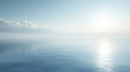 Fototapeta premium Calm sea, hazy sunrise, minimal clouds.