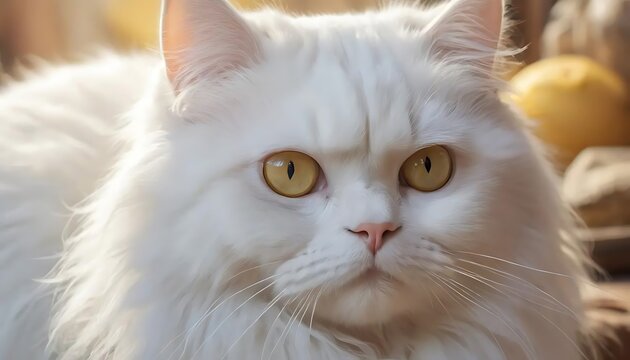 a white persian cat, The adorable white Persian cat is in the living room at home. Pet Animal Concept.