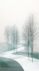 Serene winter path through a sparse forest