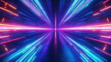 Vibrant Blue and Pink Cyberpunk Light Lines Radiating in 3D Space Abstract Artwork