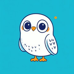 Obraz premium Cute Cartoon Owl Character with Large Eyes on a Bright Turquoise Background for Playful and Colorful Designs