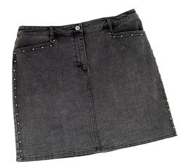 Dark Indigo colour denim mini skirt with bead detail isolated on a white background