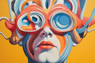 Obraz premium Abstract portrait, swirling colors, face, goggles.