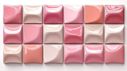 Pink and beige glossy square tiles arranged in a grid pattern.