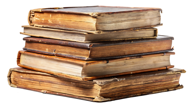 A stack of old books isolated on white background PNG.AI GENERATED