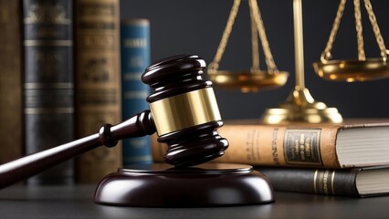 Gavel, scales of justice and law books