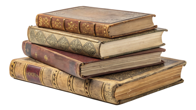 A stack of old books isolated on white background PNG.AI GENERATED