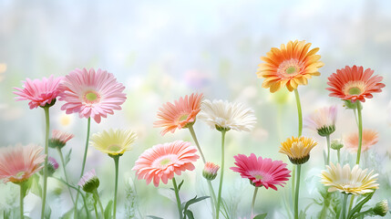 Whimsical watercolor painting of gerbera daisies in vibrant colors © ChaokuayOfficial
