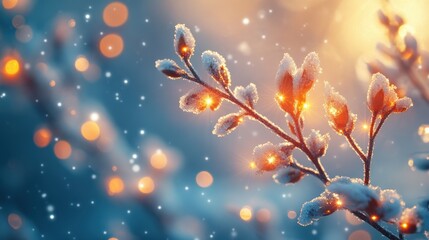 Ice blue background with warm golden bokeh lights