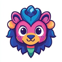 Fototapeta premium Colorful Cartoon Lion Face with Playful Features and Bright Tones Suitable for Children's Products, Illustrations, and Fun Designs