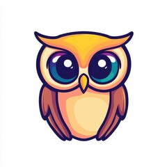 Naklejka premium Cute Cartoon Owl with Big Eyes and Colorful Feathers, Perfect for Kids' Illustrations, Educational Materials, and Friendly Designs in Various Projects