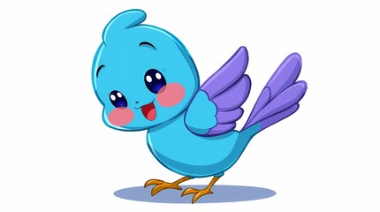 Cute Blue Bird Cartoon Illustration: A cheerful blue bird with big eyes and a wide smile, perfect for children's books, greeting cards, and social media posts.  