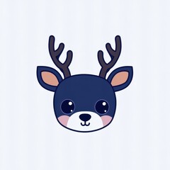 Fototapeta premium Cute Cartoon Deer Illustration with Antlers in Blue and White Colors, Ideal for Children's Products, Art Prints, and Fun Joyful Themes for Kids