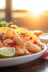 Freshly Prepared Fish Tacos with Colorful Ingredients Enjoyed at Sunset with Vibrant Flavors and Textures for a Delicious Culinary Experience