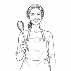 Smiling Chef Woman with Wooden Spoon 