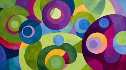 Naklejka premium Abstract circles in vibrant green, purple, and blue hues