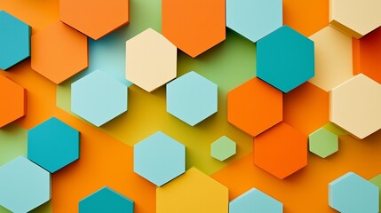 Fototapeta premium Colorful hexagonal pattern in orange, teal, and yellow tones