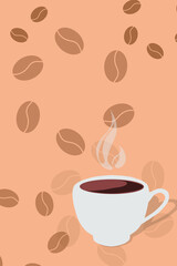 coffee cup background with silhouette of coffee beans sprinkled
