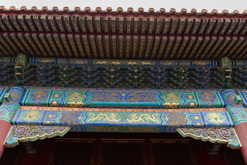 Eaves of ancient buildings in the Forbidden City in Beijing, China