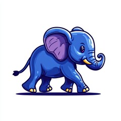 Obraz premium Cute Cartoon Elephant with Blue Color and Cheerful Expression, Perfect for Children's Designs and Educational Materials, Celebrating Wildlife and Nature in Playful Way