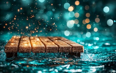 Magical Teal Water Glowing Wooden Dock Fantasy Background