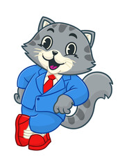 Happy Bussines Cat Wearing Suit Mascot Character