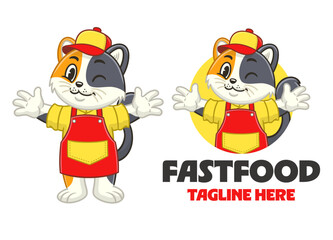Happy Calico Cat fastfood Mascot