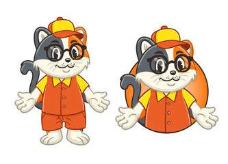 Happy Calico Cat Student Mascot Cartoon Illustration