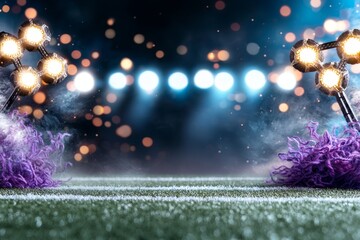 Night Stadium Lights Purple Pom Poms Football Field