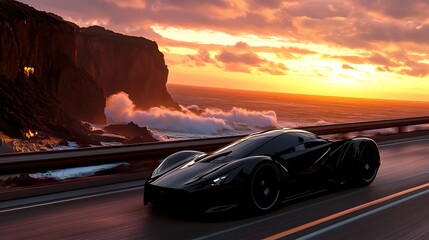 Black sports car in sleek design with fast wheels and luxurious style