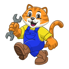 Happy Tiger Mechanic Mascot Design