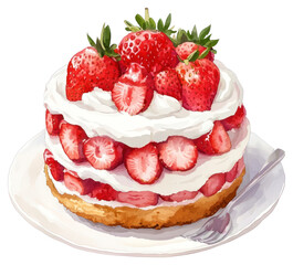 PNG Japanese strawberry short cake illustration dessert cream.
