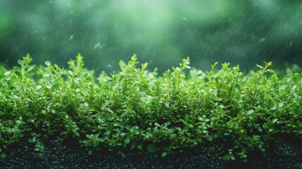Fototapeta premium Lush Green Moss Thriving Under Gentle Rainfall Creating a Vibrant Natural Scene Full of Life and Freshness in a Tranquil Forest Setting Evoking a Sense of Peace and Renewal
