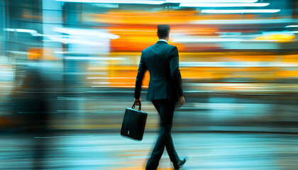 Businessman with Briefcase Walking in City
