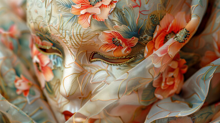 Floral Mardi Gras mask with delicate fabric overlay