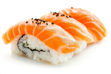 seared salmon sushi isolated with white background 