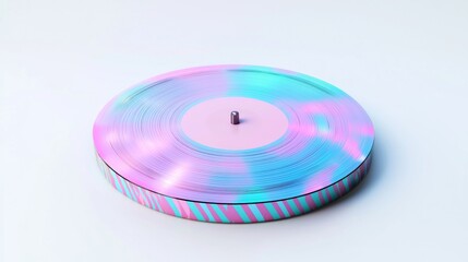 Retro 3D Vinyl Record Icon with Y2K Vibes and Colorful Patterns on Isolated White Background | Detailed 3D Render with Grooves and Shiny Label Detailing