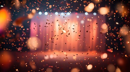 Prom Celebration Party Event with Confetti and Spotlight for Graduation Ceremony Indoors