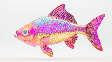 Fototapeta premium Glitzy Y2K Fish Icon - Vibrant 3D Render Model with Whimsical Aesthetics and Polished Finish on Isolated White Background