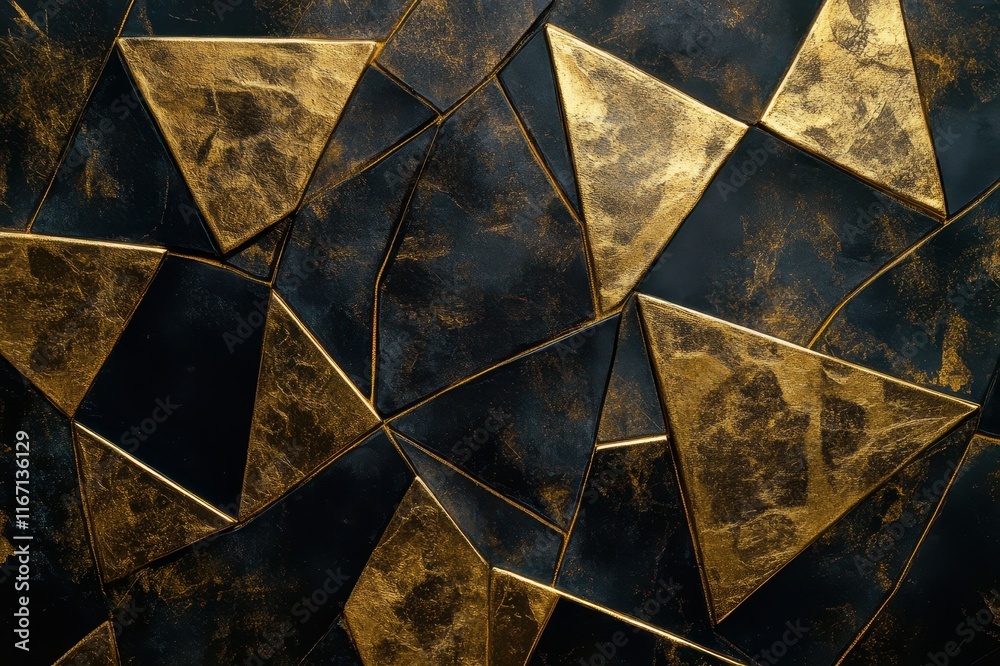 Poster intricate geometric patterns of gold and dark hues create a striking visual tapestry full of depth a