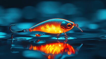 Glowing Fishing Lure Ready to Be Cast into Water