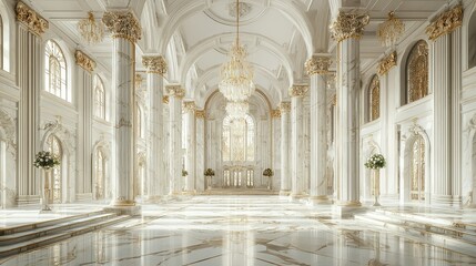 Obraz premium Opulent Grand Hall Interior with Marble Floors and Elegant Decor