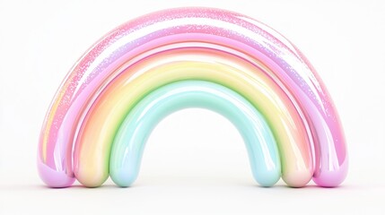 Shimmering Y2K Rainbow Icon - Playful 3D Render of Pastel Colors and Sparkles on White Background